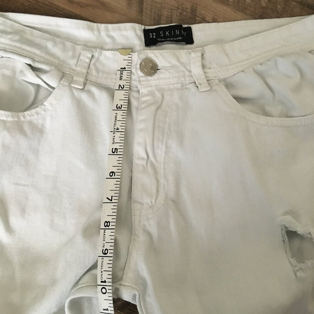 Uh Denim White Distressed Pintuck Stretch Skinny Jeans Size 32 - Picture 14 of 16